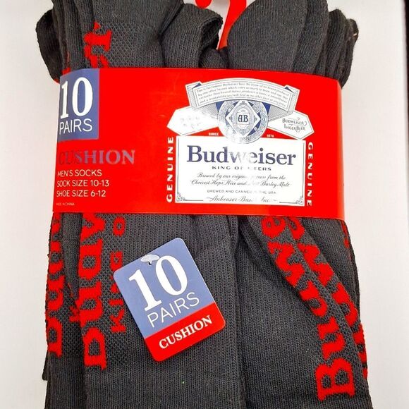 Budweiser king of beers 10 pairs cushion black socks nwt - Picture 2 of 6